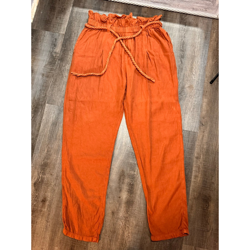 Billabong Desert Adventure High-Waisted Paperbag Pants – Rust Orange, Rope Tie